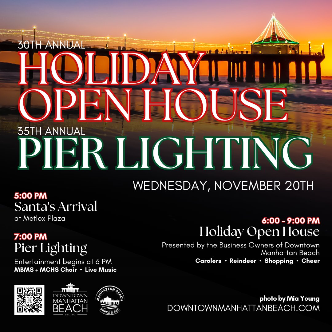 🎁 It's Time! The countdown to the most MAGICAL night of the holiday season starts now. The 30th Annual Holiday Open House and 35th Annual Pier Lighting are on Wednesday, November 20th 🎄⁠
⁠
#DowntownManhattanBeach #MBLocalLove #HolidaysinDTMB #DTMBholidays #DTMBholidaymagic
