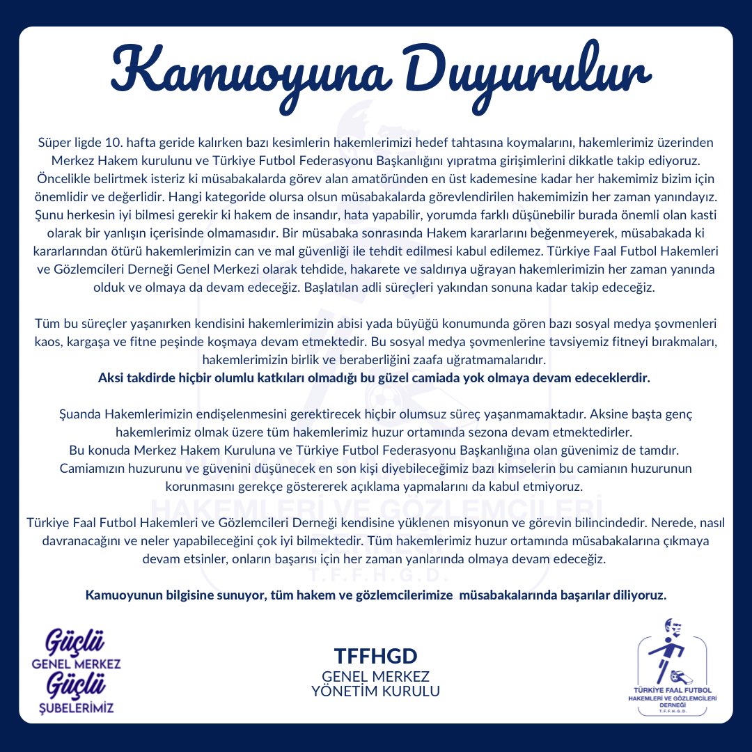 Hakemler Derneği hakemlerin yanında olacakmış 👏👏👏
@TffhgdGenel <a href="/HakemPusulasi/">Hakem Gazetesi</a> <a href="/metintokat/">Metin TOKAT</a> <a href="/TFF_Org/">TFF</a>