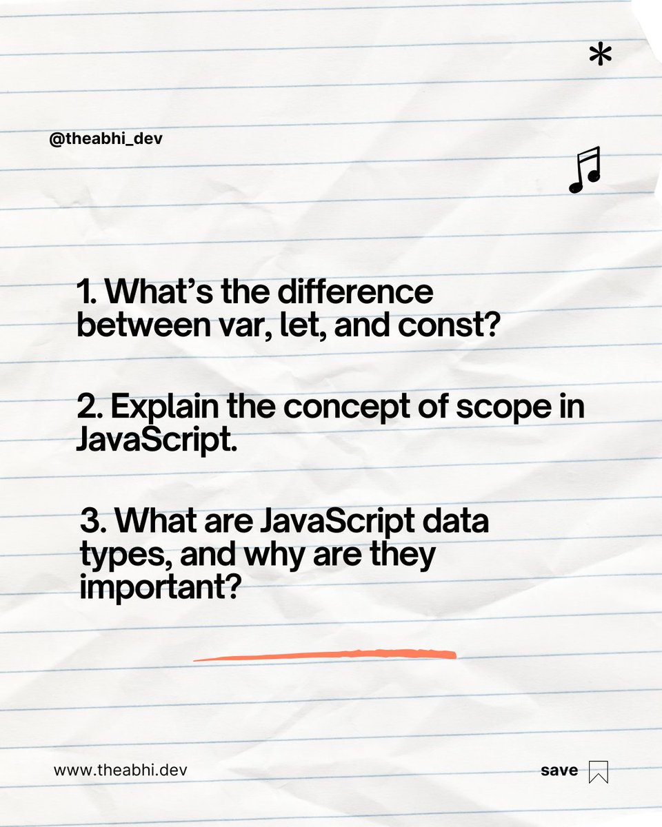 theabhi_dev's tweet image. Get interview-ready with essential JavaScript questions covering the fundamentals. A solid grasp of these topics is key for any web developer! #JavaScriptInterview #JavaScriptBasics #CodingInterview #WebDevelopment #75DaysMERNChallenge #MERN