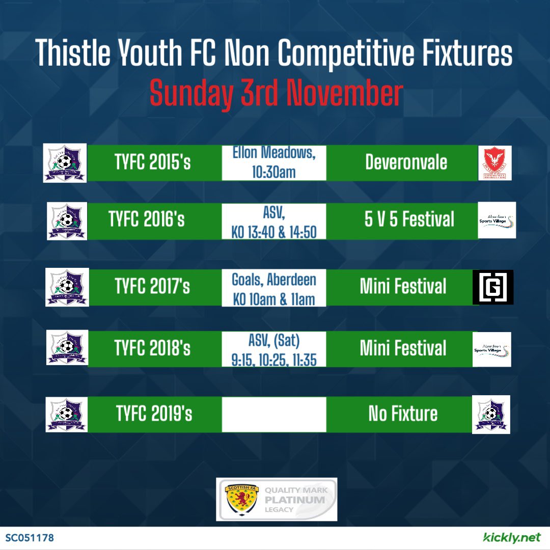 #Thistlefixtures| Good luck to all the teams this weekend and have fun! ⚽️⚽️⚽️