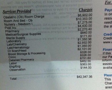 This is what it can cost people to have a baby in the USA.

Thank goodness for the NHS.