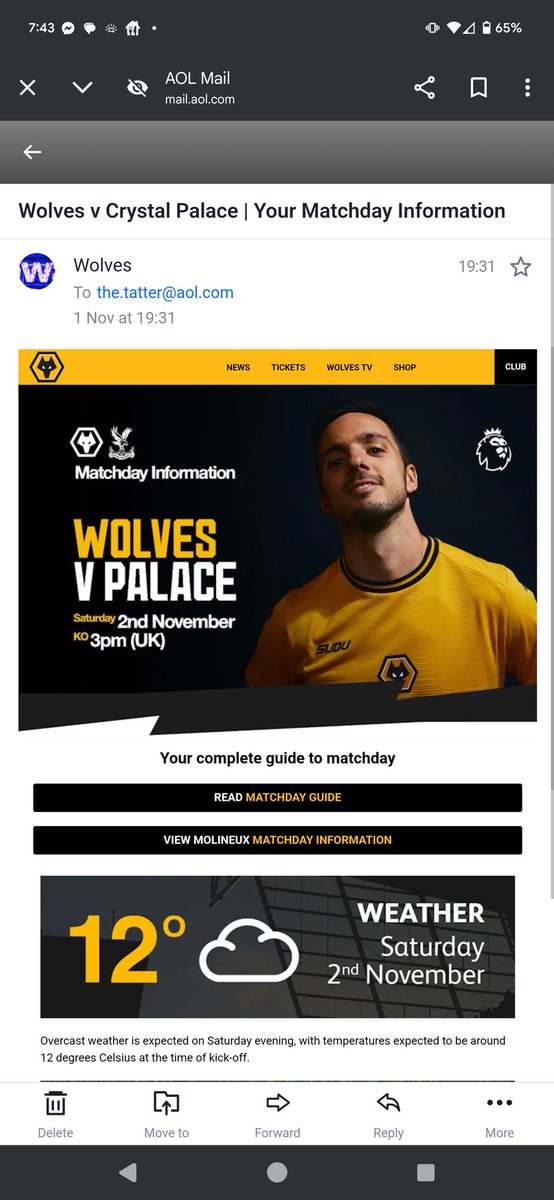 Just received this email from <a href="/Wolves/">Wolves</a>. You do know it is a 5.30pm kick-off don't you? lol