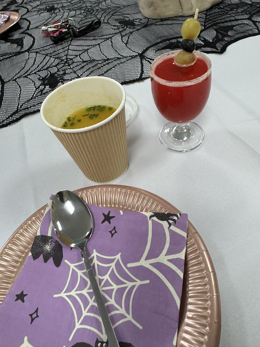MissMcConnellPE's tweet photo. I had the pleasure of attending @KAHealthWB S3 Hospitality Halloween lunch! We enjoyed soup, cocktails, tea/coffee and sweet treats whilst watching Hocus Pocus. The service from our young people was excellent and the food was delicious 😋. Thank you to Miss Black and her class. https://t.co/DEvKQAdsfN