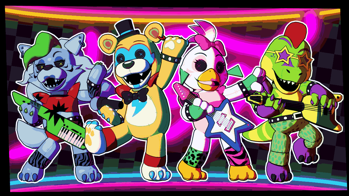 MODEL RELEASE!

The models I made for the new <a href="/hexbrand/">Hex</a> Security Breach wave! 

Was a pleasure to work with Dawko, Coda killed it with the trailer. you can find the models on my Payhip for free or in the replies below, also links to VRChat avatars!
🐺🐻🐥🐊

#blender #FNAF