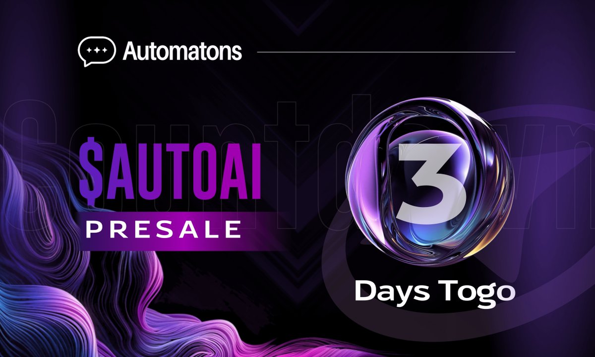 Get ready! In just three days, Automatons AI presale is launching, bringing an exclusive opportunity to those who want to be at the forefront of AI-powered crypto ratings. 
The clock is ticking, and this moment won't come twice. Start preparing; we’re counting down!
#TokenPresale