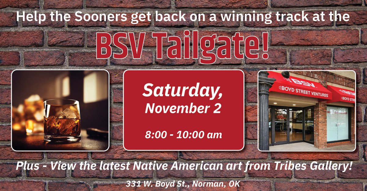 The University of Oklahoma Sooners' game just got moved up to 11:00 am tomorrow. . . which means the BSV Tailgate has been moved up to 8:00-10:00 am! See you there! BOOMER!!!
#normanoklahoma #venturecapital #tailgate #ncaafootball #SEC