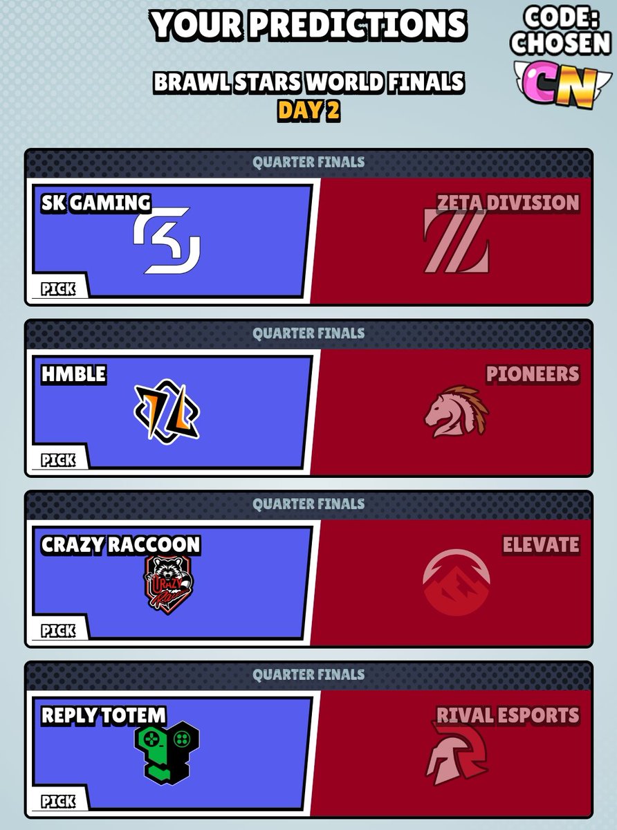 BrawlNetworkX's tweet image. World Finals Day 2 Predictions! 🔥

Predict here: event.brawlstars.com

Who do you think will win? 🤔

#BrawlStars #SuperFest #BSWF24