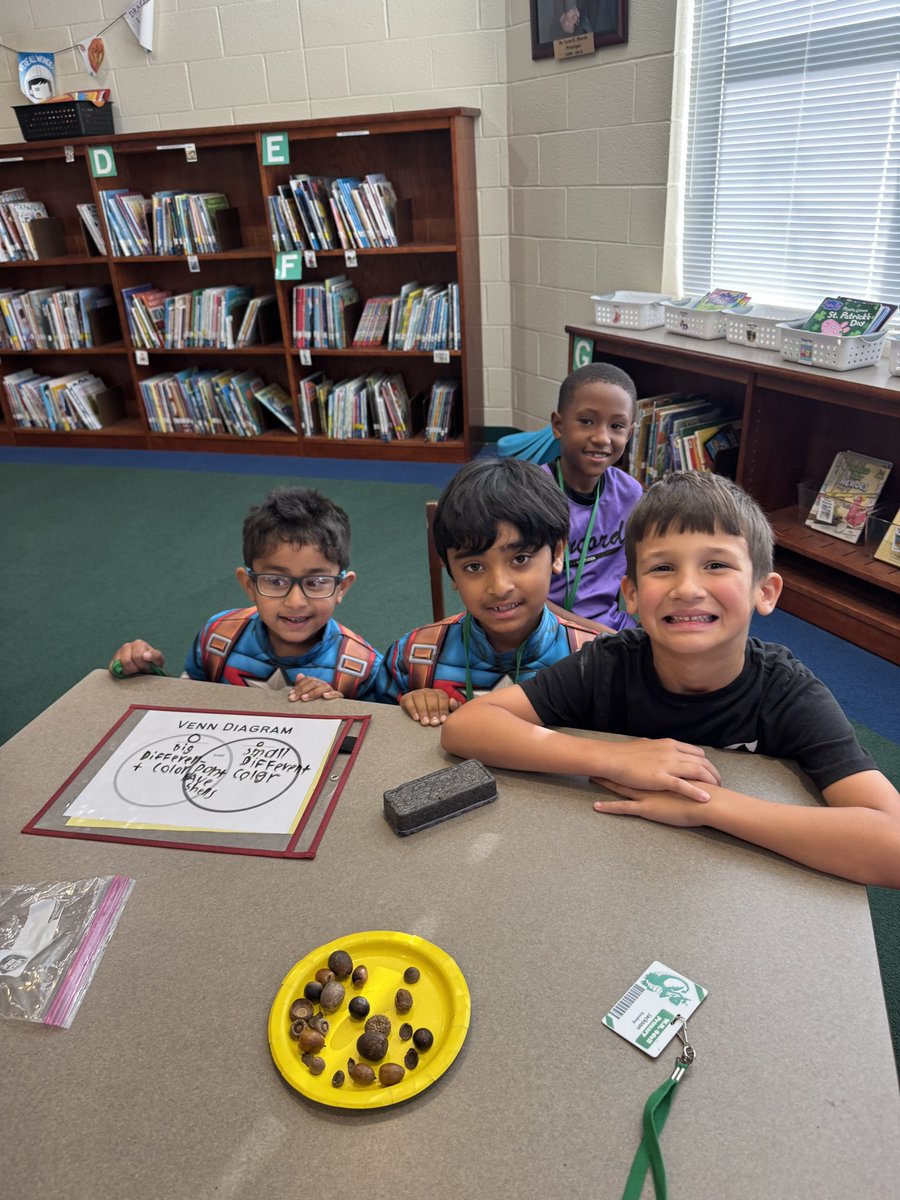 In media, first graders did an amazing job sorting and comparing/contrasting acorns after listening to “Acorn is a Little Wild” #NCCBA #NCSLMA #ElevateCabarrus