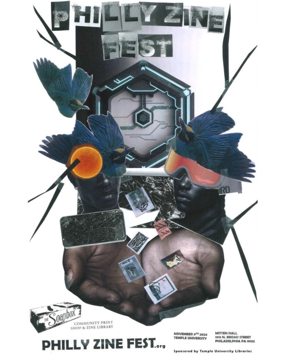 The Philly Zine Fest is back on Temple’s campus next Saturday, 11/9! Sponsored by @templelibraries. Free and open to the public.

More info here! phillyzinefest.org
Flyer art by Alex Smith.

#templeuniversity #phillyzinefest2024