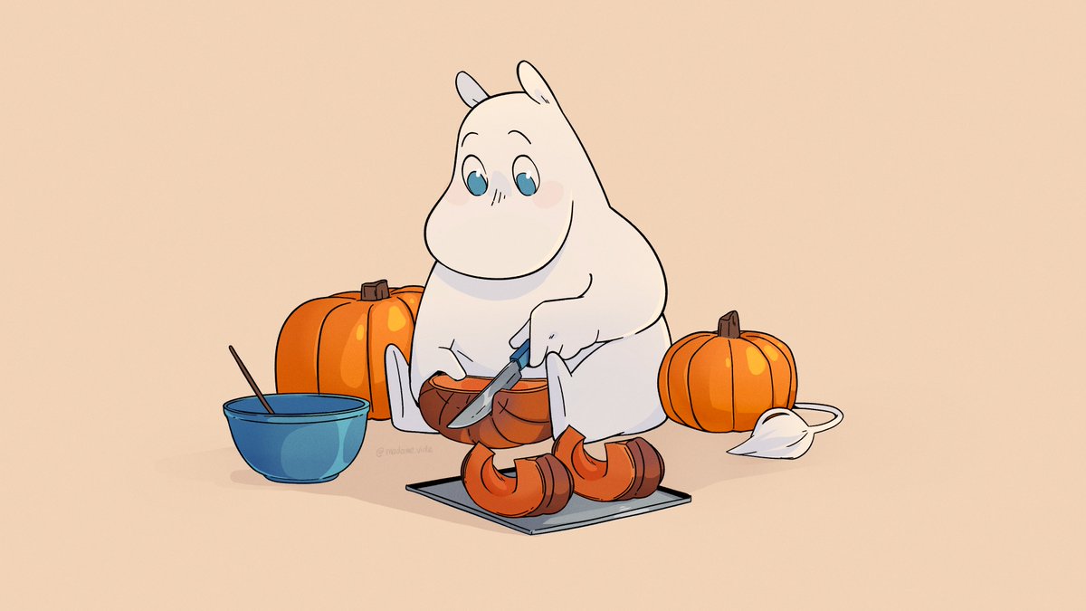 Madame_Vide's tweet image. Daily Moom - 01/30
Moomin using the leftover pumpkins 🎃