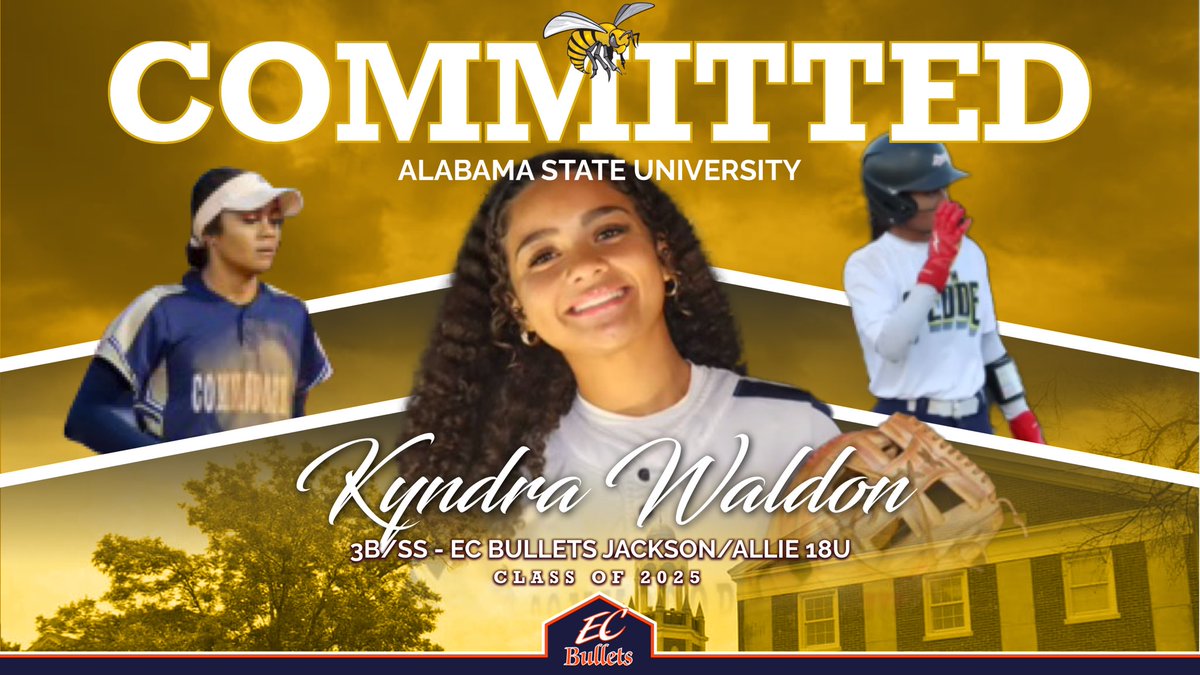 EC Bullets Jackson (@ecb_jackson) on Twitter photo We want to officially congratulate <a href="/WaldonKyndra/">Kyndra Waldon</a> on her commitment to continue her education and play college softball at Alabama State University. <a href="/BamaStateSB/">Alabama State Softball</a> is getting a power-hitting middle infielder who is extremely dedicated to her craft! Go crush it! Kid! #GoBullets We want to officially congratulate <a href="/WaldonKyndra/">Kyndra Waldon</a> on her commitment to continue her education and play college softball at Alabama State University. <a href="/BamaStateSB/">Alabama State Softball</a> is getting a power-hitting middle infielder who is extremely dedicated to her craft! Go crush it! Kid! #GoBullets