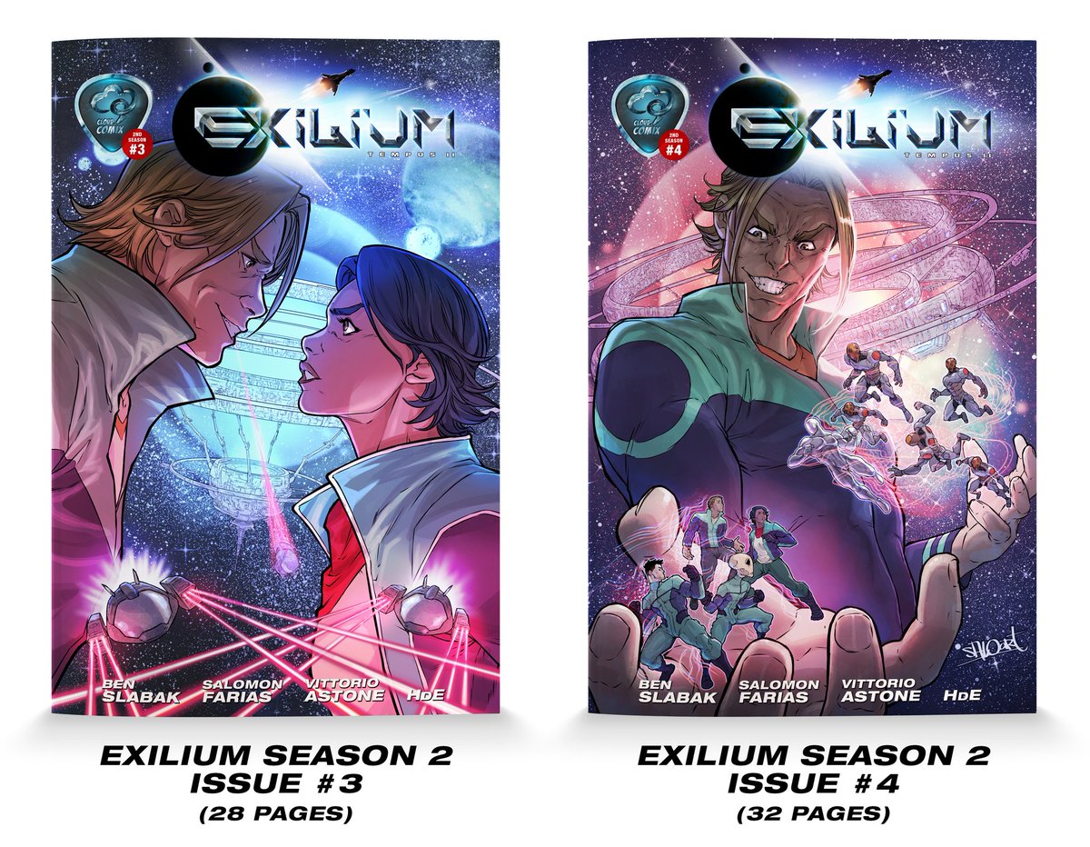 The covers of the FOUR NEW ISSUES OF EXILIUM funding now on <a href="/Kickstarter/">Kickstarter</a>! Last three days!  #scifi #spaceopera #comics #crowdfunding