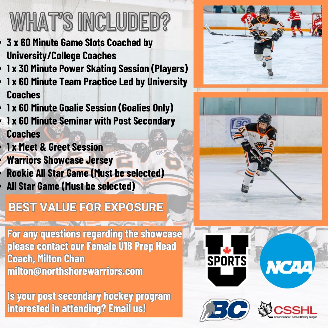 Warriors Female University/College Showcase, a great way to meet coaches and get exposure! 🏒