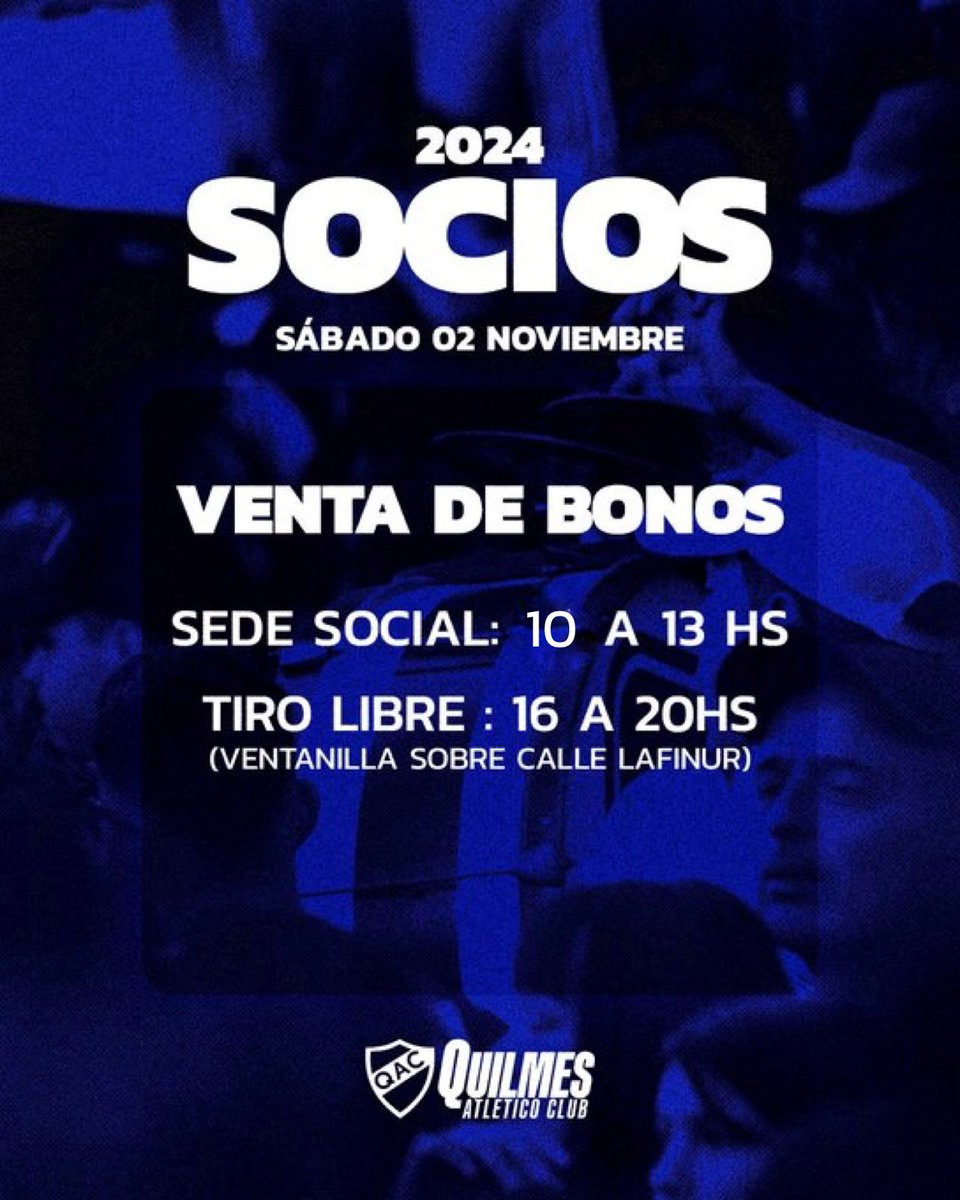 🎟 BONO VS DEFENSORES DE BELGRANO

✅ Si todavía no pudiste comprarlo, mañana vení a la sede en el horario de atención al socio o acercate a Tiro Libre en la previa del partido.

🫡 Tenemos que estar todos. Nos vemos en la cancha.