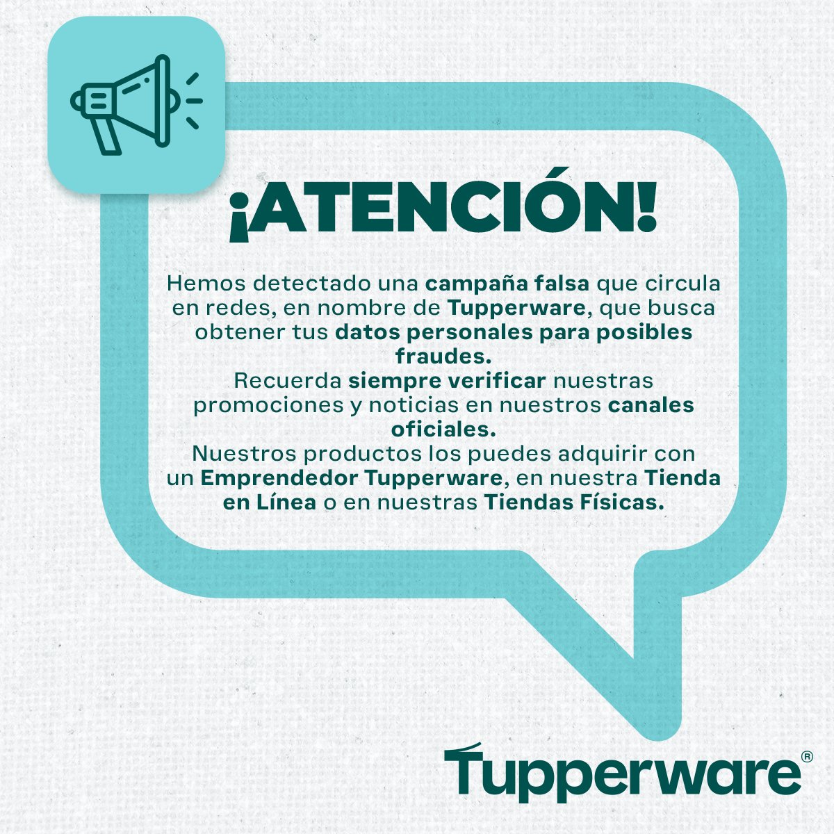No caigas en fraudes, Tupperware México no tiene una promoción por responder un cuestionario. Evita dar información personal. 
Cualquier promoción te la comunicaremos por nuestros canales oficiales.