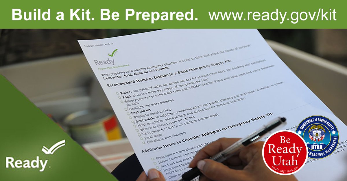 BeReadyUtah's tweet photo. #Prepare for an emergency: Who do you know that needs to #GetAKit? Find what your loved ones have and what they need for disaster supplies. Use this holiday season as an excuse to get items they are lacking. Learn more from Be Ready Utah: https://t.co/fH5KKkooUS. https://t.co/Twls7CbvpF