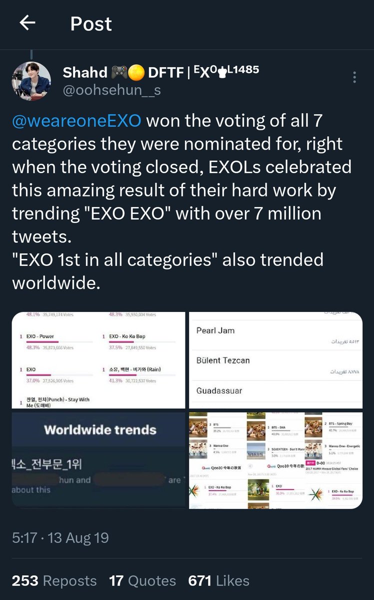 Xiuming_Day's tweet photo. unfortunately moot's account was suspended, but i took ss of her thread documenting how EXO were robbed at MAMA 2017. we've been waiting a long time for vindication against this company and their malicious fans. (1/4)
#EXO #weareoneEXO #EXOtheStandard
https://t.co/ovOEMp0k2S https://t.co/sTMJZaG4fG