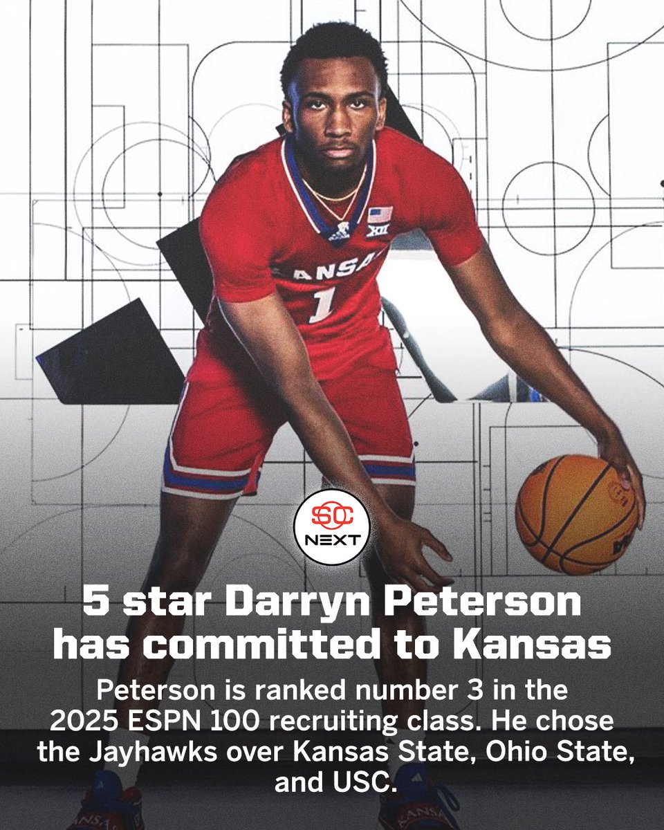 5⭐️ Darryn Peterson (no. 3 ESPN 100) has committed to Kansas‼️

@PetersonDarryn | <a href="/KUHoops/">Kansas Men’s Basketball</a>