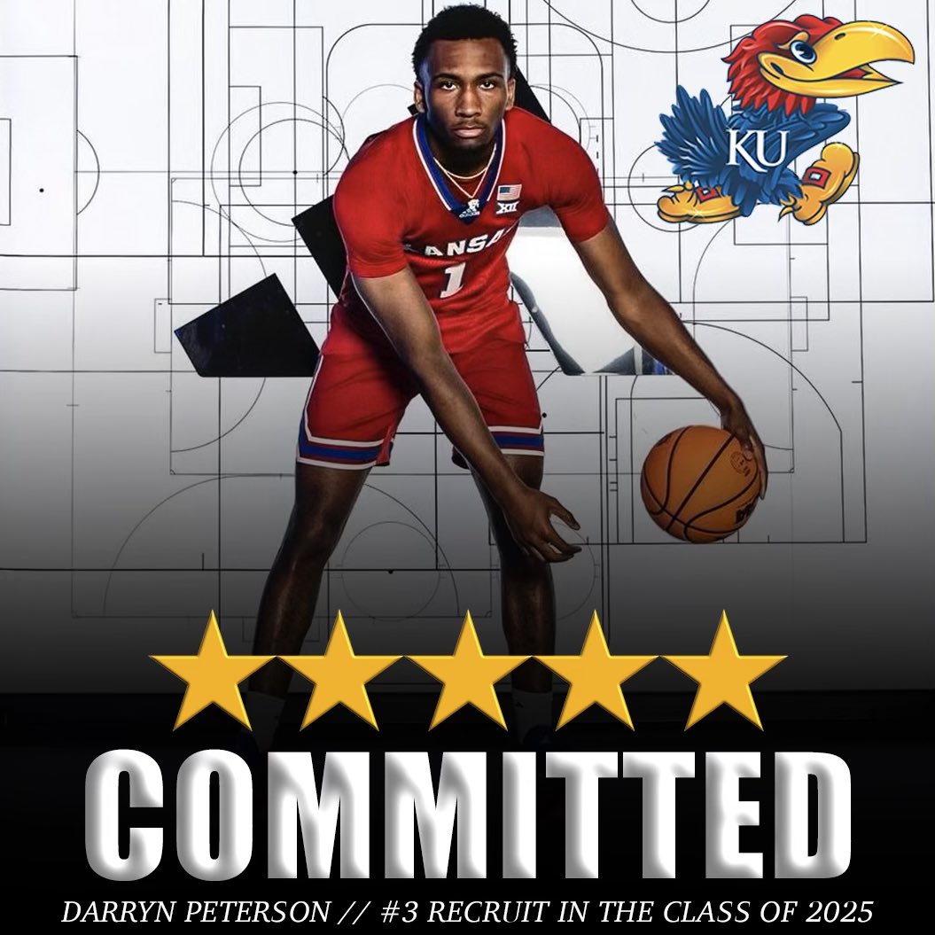 FansOfKU's tweet image. ⭐️⭐️⭐️⭐️⭐️Darryn Peterson (6’5” Guard) has committed to KU! He is ranked as the #3 recruit in the Class of 2025!
