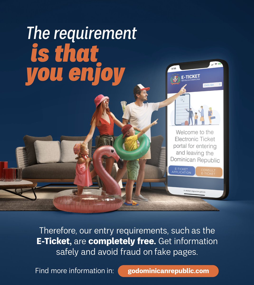 ⚠️Let’s avoid fraud together!⚠️

You can have the official E-Ticket FREE here: 
eticket.migracion.gob.do
🇩🇴✨

#ETicket #DominicanRepublic