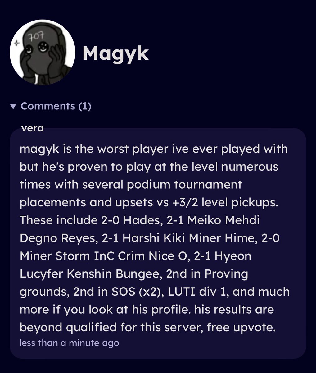 iHasMagyk's tweet image. hiii I’ve been suggested to +3 by @xveramata please upvote and comment I’m very committed to grinding the fuck out of this game :]