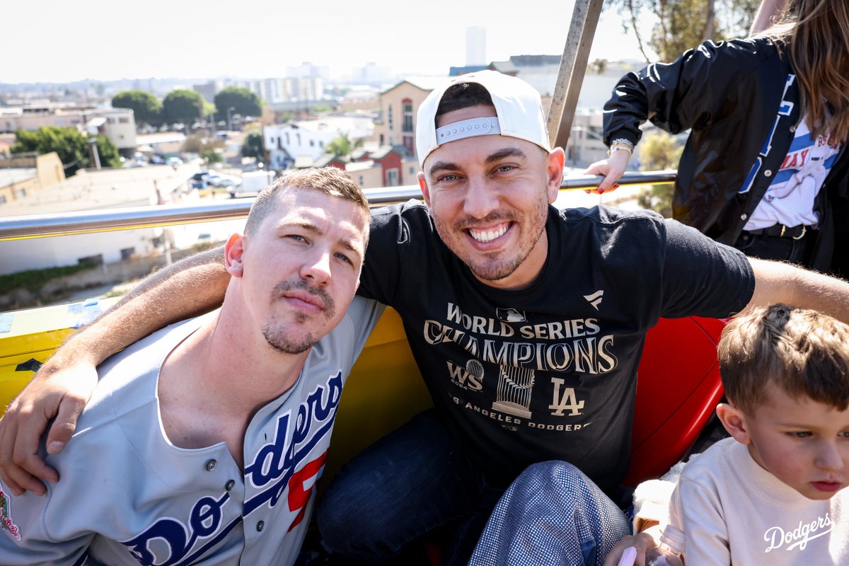 A photo of Walker Buehler and Austin Barnes at the World Series Parade.