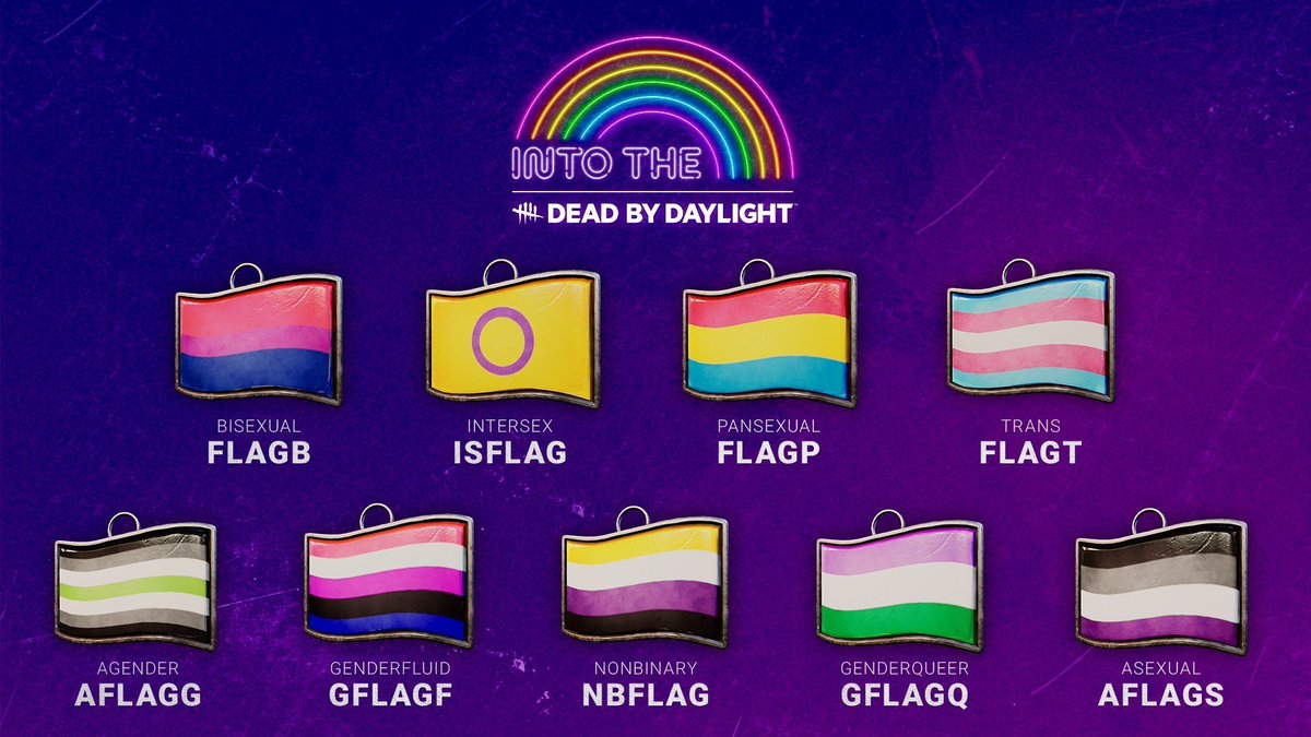 gloomybytes's tweet photo. Pride is everyday, here are all the DBD pride charms and badges! (more in comments) #dbdPride #dbdCharms #dbdCodes https://t.co/MiVPftj9RS