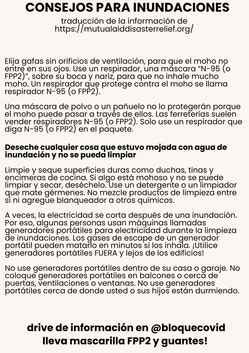 camaradademian's tweet photo. CONSEJOS PARA INUNDACIONES

@bloquecovid 

🔴RECORDAD: lleven mascarillas de calidad y guantes
😷contactad con @comunistadisca para hacer llegar donaciones de mascarillas

🔴 GUIAS consejos en cuanto a inundaciones traducidas al español
https://t.co/FanwFoCn3z https://t.co/5ExXECCmvH
