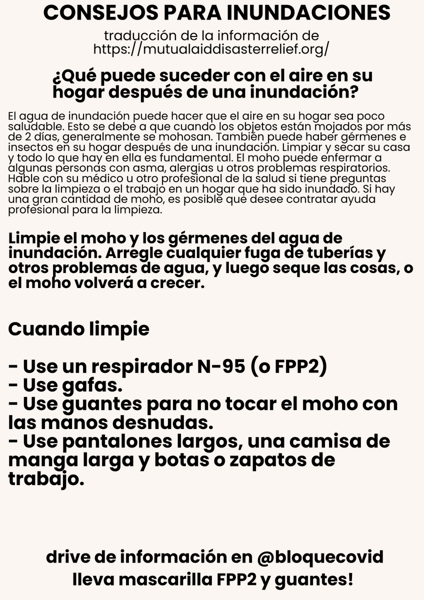 camaradademian's tweet photo. CONSEJOS PARA INUNDACIONES

@bloquecovid 

🔴RECORDAD: lleven mascarillas de calidad y guantes
😷contactad con @comunistadisca para hacer llegar donaciones de mascarillas

🔴 GUIAS consejos en cuanto a inundaciones traducidas al español
https://t.co/FanwFoCn3z https://t.co/5ExXECCmvH