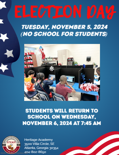 Heritage Academy (@apsheritage) on Twitter photo No School on Tuesday, November 5, 2024 (Election Day) <a href="/TharveyHeritage/">T. Harvey</a> <a href="/AP_Ayers/">Eunika Russell Ayers</a> <a href="/apsupdate/">ATL Public Schools</a> No School on Tuesday, November 5, 2024 (Election Day) <a href="/TharveyHeritage/">T. Harvey</a> <a href="/AP_Ayers/">Eunika Russell Ayers</a> <a href="/apsupdate/">ATL Public Schools</a>