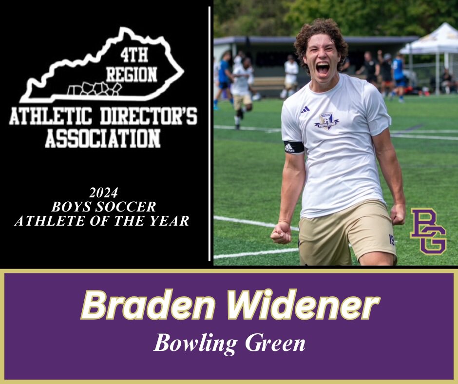 4th Region Athletic Directors Association (@4thregionads) on Twitter photo <a href="/4thRegionADs/">4th Region Athletic Directors Association</a> has chosen Bowling Green’s Braden Widener as their 2024 Boys Soccer Athlete of the Year. Congrats Braden on an awesome year and good luck moving forward! <a href="/BgPurplesAth/">BG Purples Athletics</a> <a href="/4thRegionADs/">4th Region Athletic Directors Association</a> has chosen Bowling Green’s Braden Widener as their 2024 Boys Soccer Athlete of the Year. Congrats Braden on an awesome year and good luck moving forward! <a href="/BgPurplesAth/">BG Purples Athletics</a>