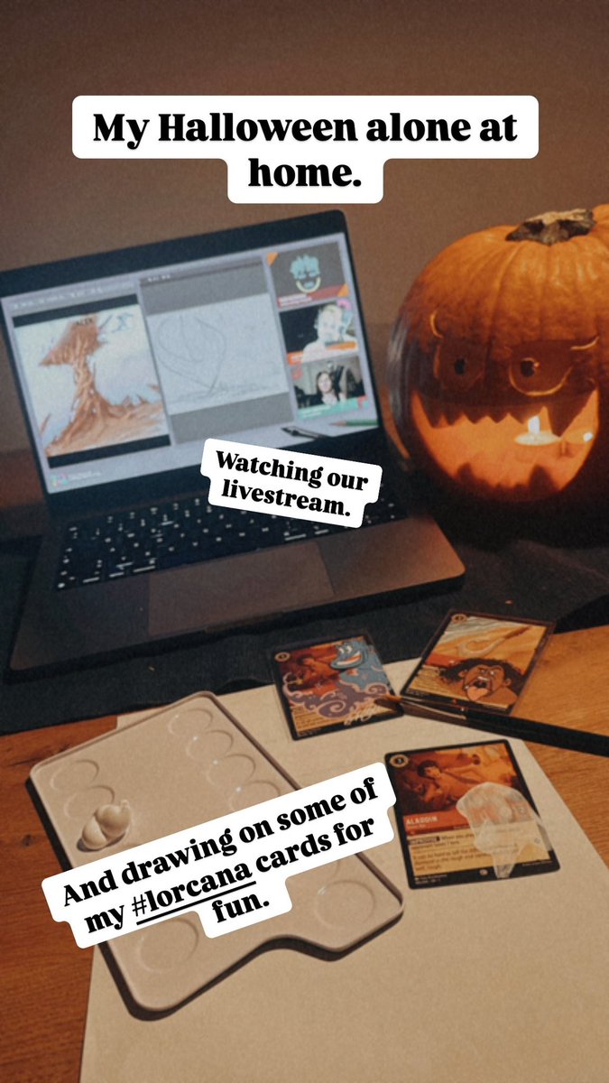 PBrockhammer's tweet photo. 🎃My Halloween. Home alone.:) 🎃 I tried out printing with acrylic paint on my cards instead of Posca. Not sure yet. But a combination of both works pretty well. #Lorcana #disneylorcana https://t.co/idWy3Du1l2