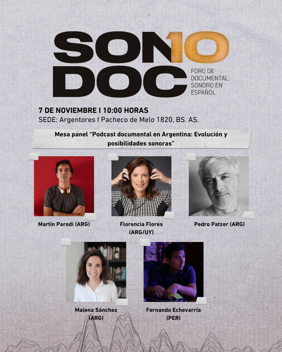 ForoSonodoc's tweet photo. El 7 de noviembre, segunda jornada del Foro SONODOC 10 AÑOS comienza con una mesa sobre el podcast documental argentino. ¿Qué estamos produciendo, con qué rasgos, con qué historias y sonoridades? https://t.co/CRT0Gi63sq