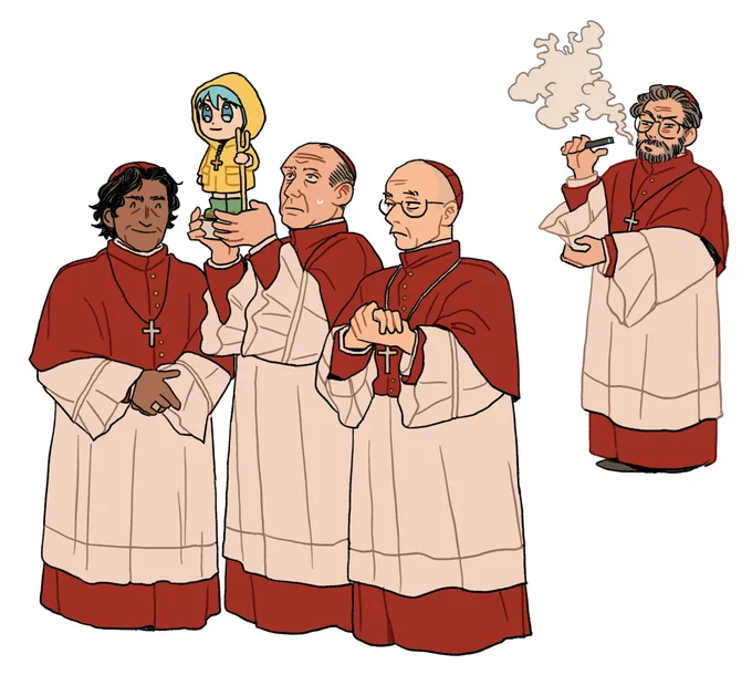 Haha funnyy art with characters from The Conclave (2024) that was probably just an excuse to draw Benitez (far left)[ The Conclave ] 