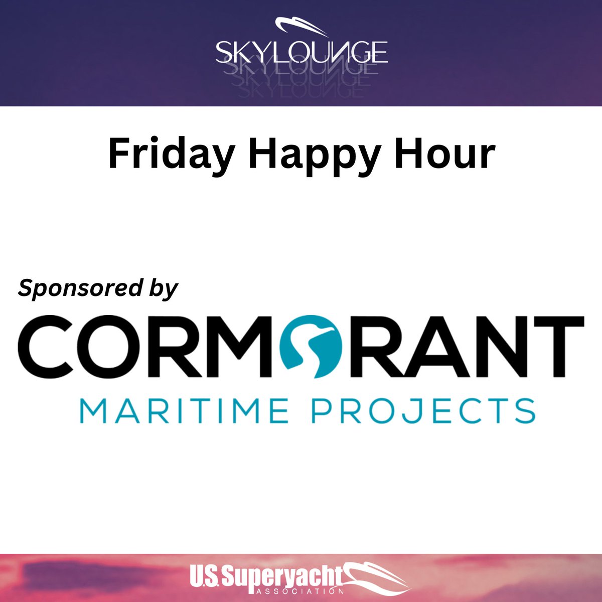 Happening now! The Sky Lounge Happy Hour is live until 7 pm. Enjoy a drink on us, courtesy of our sponsor Cormorant Maritime Projects. 

Find all of our events here: hubs.la/Q02WGscy0
#USSA #USSAMember #FLIBS #FLIBS2024 #SkyLounge #marineindustry #superyachts
