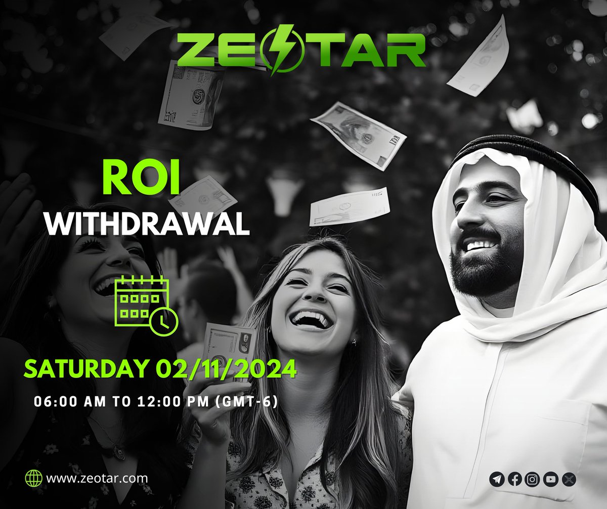 ZeotarOfficial's tweet image. Start your weekend on a high note! 🎉 

Your ROI withdrawal is set for Saturday, 02/11/2024, between 6 AM and 12 PM (GMT-6). 

Don’t miss out on making this weekend extra rewarding! 💸✨ 

#Zeotar #ROIPayout #WeekendRewards #FinancialFreedom