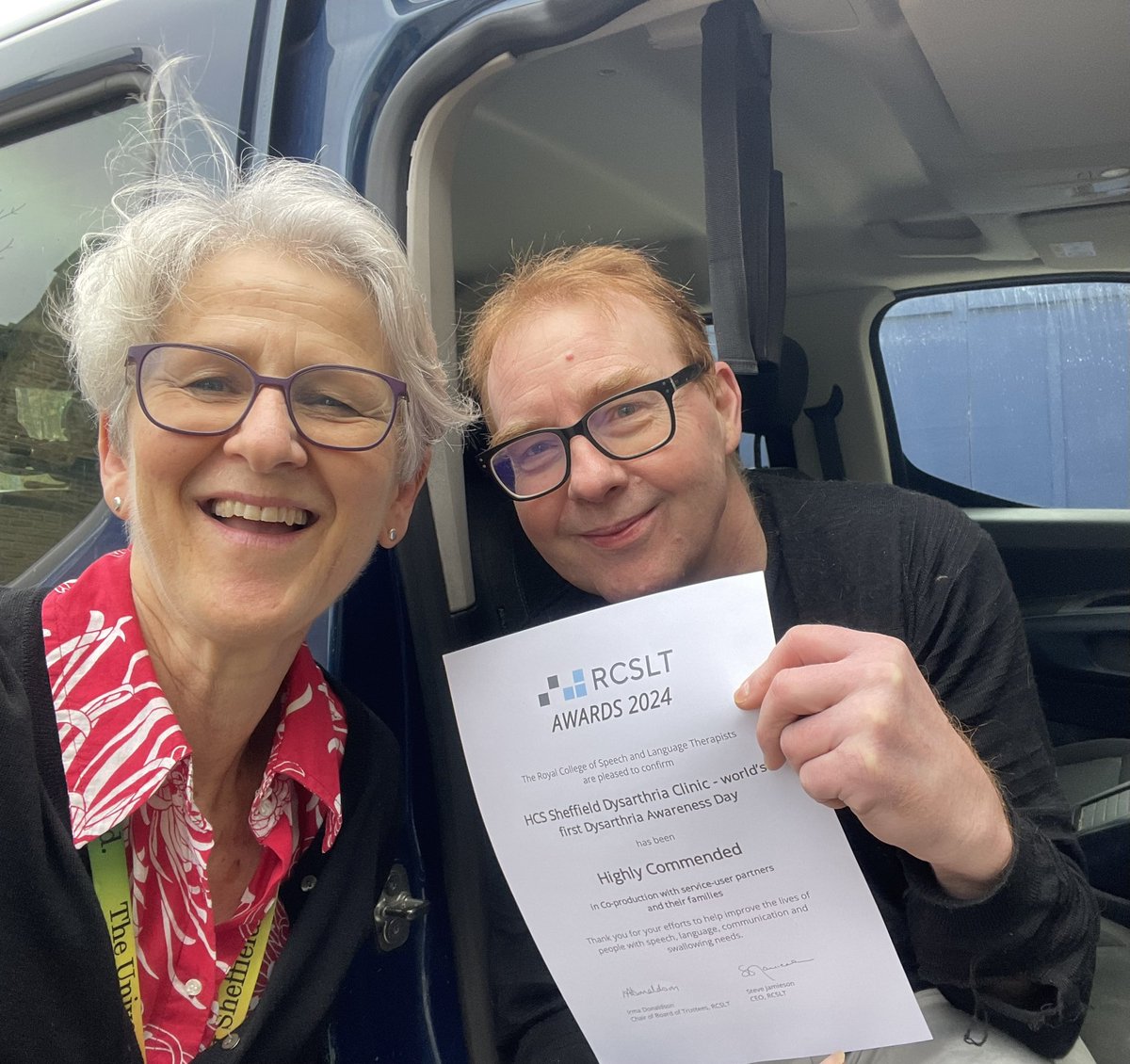 Dr Caroline Haw 🏳️⚧️ (@carohaw) on Twitter photo Such a treat to see <a href="/JtQuinn1/">John Quinn</a> at <a href="/HCS_Sheffield/">Human Communication Sciences | Sheffield</a> today and catch up on the #RCSLTAwards. Good luck with your upcoming shows John, and thank you for your incredible contribution to #DysarthriaAwarenessDay 💙 Such a treat to see <a href="/JtQuinn1/">John Quinn</a> at <a href="/HCS_Sheffield/">Human Communication Sciences | Sheffield</a> today and catch up on the #RCSLTAwards. Good luck with your upcoming shows John, and thank you for your incredible contribution to #DysarthriaAwarenessDay 💙