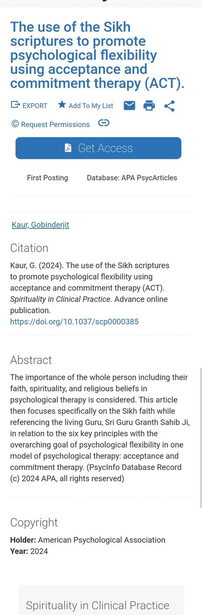 Another paper published, as part of the Sikh your Mind work, focusing on Sikhi and a model of therapy called Acceptance and Commitment Therapy (ACT).