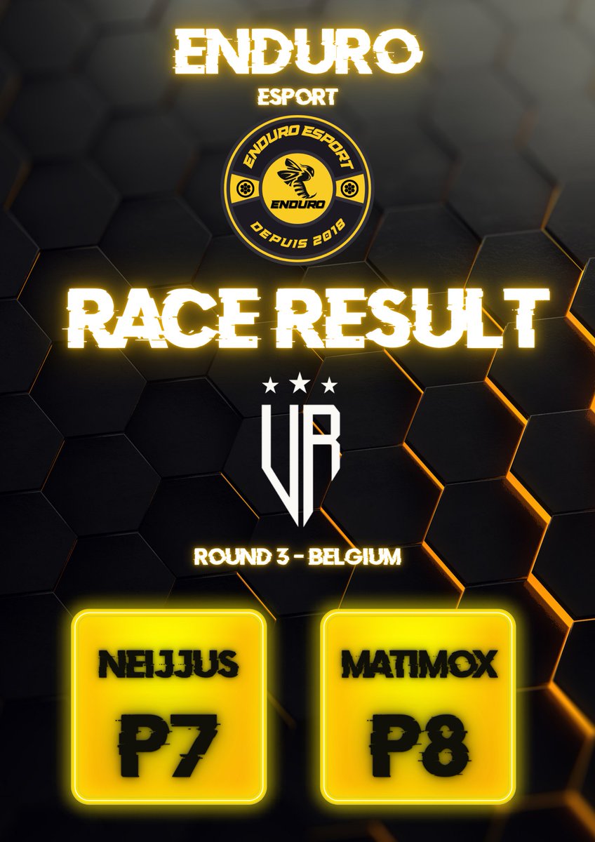 RACE RESULTS <a href="/VR_VisionRacing/">Vision Racing Esports</a> 🇪🇺
WHAT A RACEEEEE 🔥 of <a href="/Matimox8/">RRT_Matimox</a>  and #Enduro_Neijjus which brought back big points for the team 🏁
Keep Pushing and see you in Montréal 🇨🇦👊