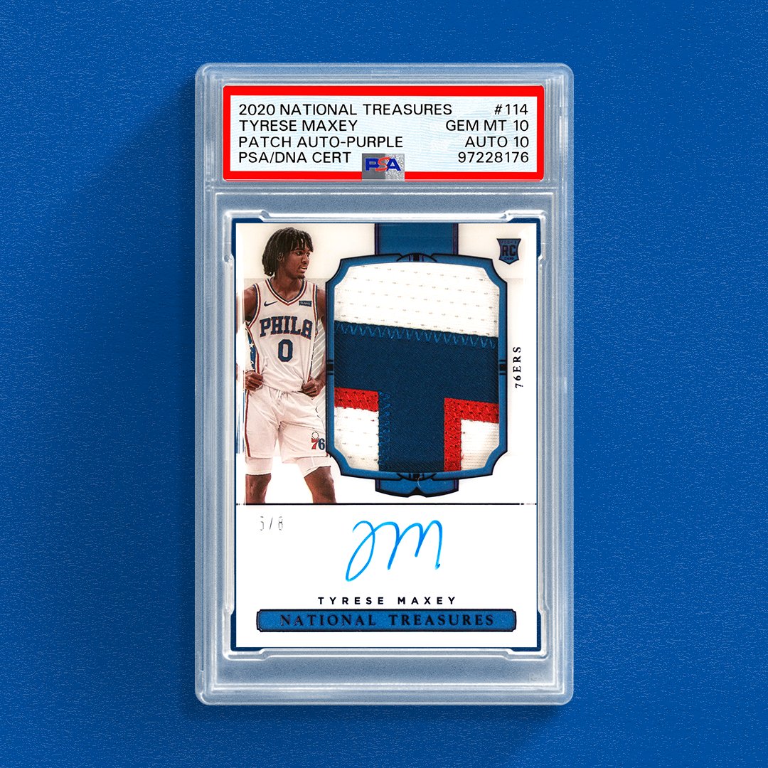 𝙅𝙐𝙎𝙏 𝙂𝙍𝘼𝘿𝙀𝘿 💎 💎 

Tyrese Maxey is one of the game's hottest stars out of the gates, and it adds some steam to this 2020 National Treasures RPA. 

Maxey is stepping up big in Joel Embiid's absence, will #TheHobby take notice?