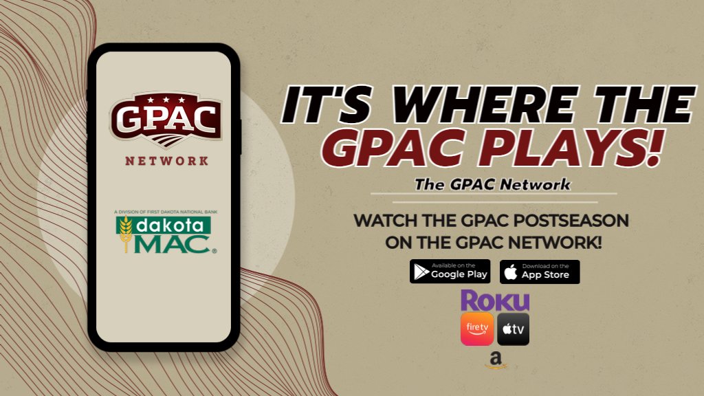It's GPAC Fall Tournament Time, starting this weekend!  

Go to the games if you can, but if you can't we have your viewing solution on the GPAC Network! 

Don't miss the action, it's where the GPAC plays!

#GPACNation
@dakotamac93