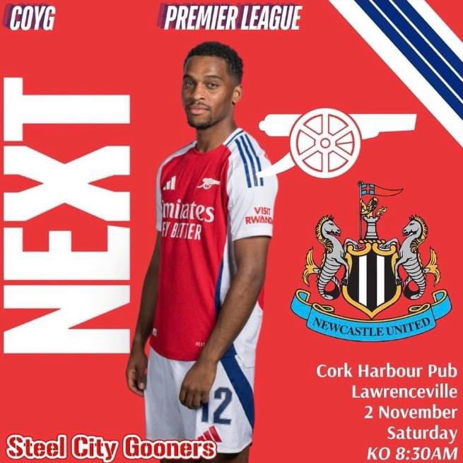 412Gooners's tweet photo. See you tomorrow at 8:30 AM @CorkHarbourPub for Arsenal @ Newcastle! Let’s get retribution for last year’s referee assisted results! #COYG https://t.co/l2u6r2xO4j