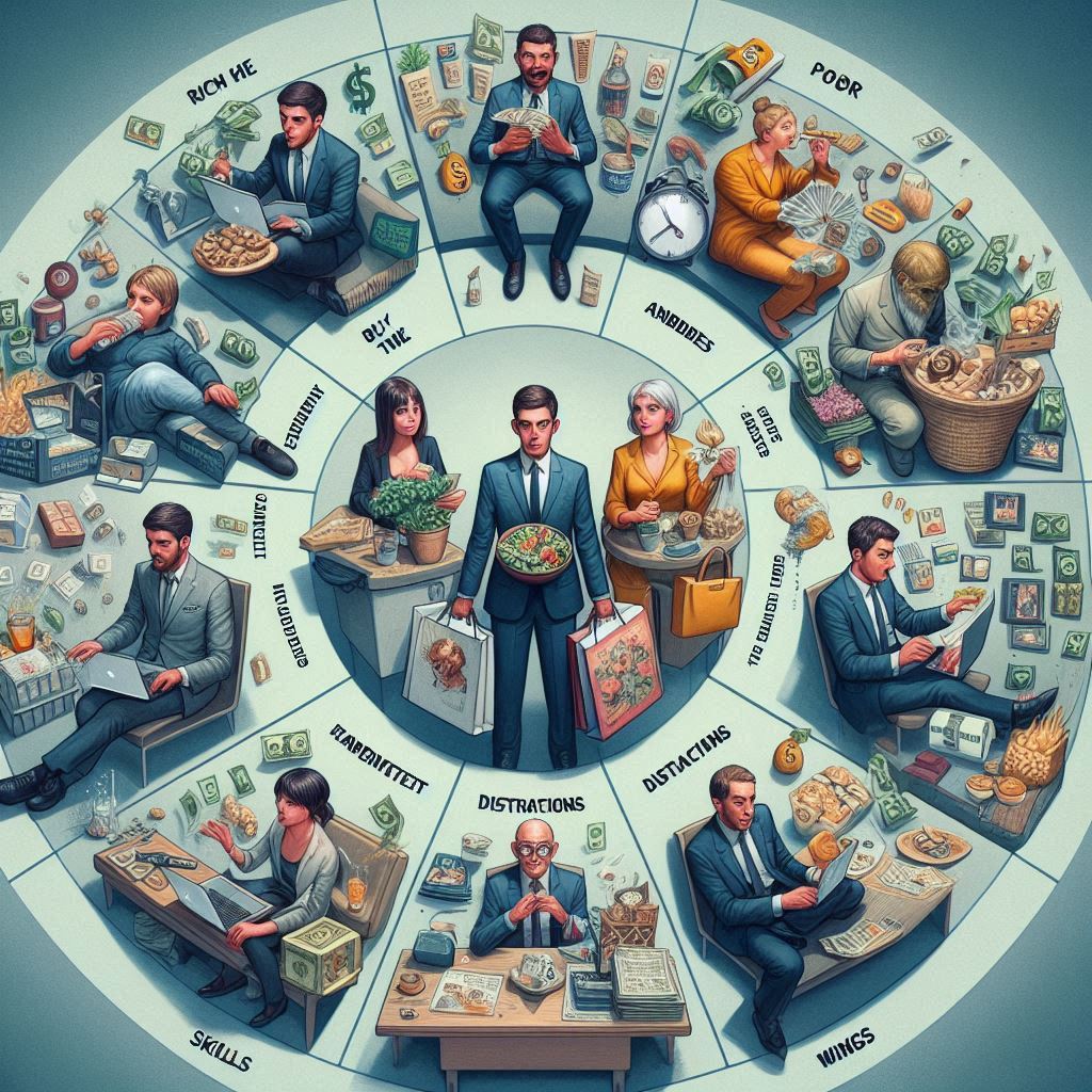 Las personas cuando compran lo valoran más si no tienen o más falta les hace:
-Las personas ricas, compran tiempo (de los demás).
-Las personas pobres, compran cosas.
-Las personas ambiciosas, compran habilidades y conocimientos.
-Las personas perezosas, compran distracciones.