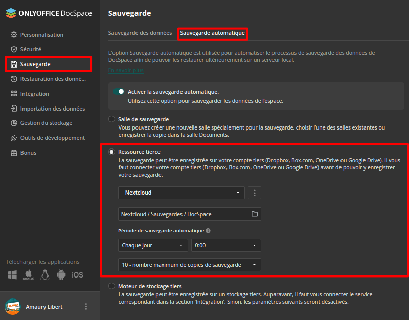 BlablaLinux's tweet image. #ONLYOFFICE #DocSpace Community - &quot;Sauvegarde automatique&quot; vers #Nextcloud 😎
