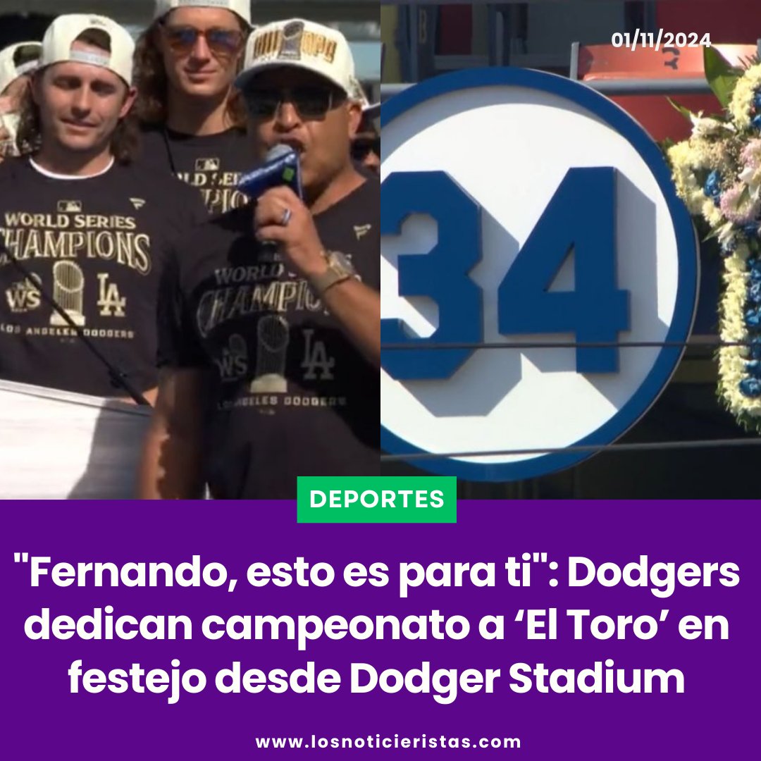 ⚾🕊️El manager de los #Dodgers, Dave Roberts, dedicó unas palabras a Fernando Valenzuela, durante el festejo del campeonato este viernes en Dodger Stapdium, que además coincidió con el cumpleaños de la leyenda mexicana🇲🇽.