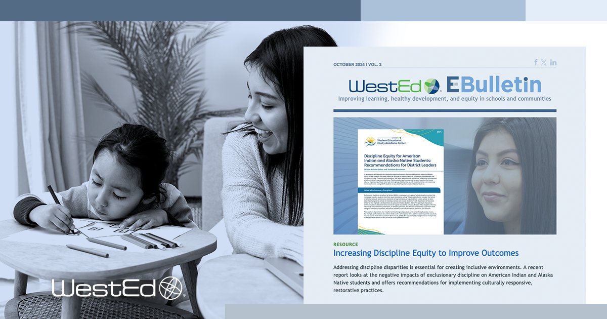 WestEd's tweet photo. 🆕  @WestEd E-Bulletin is now available! Learn about key topics in Indigenous education, including discipline equity, graduation rates and college planning. 

Read and subscribe for access to timely research and resources from @WestEd! https://t.co/kt1cnugNfE https://t.co/o0a3cJKQPC