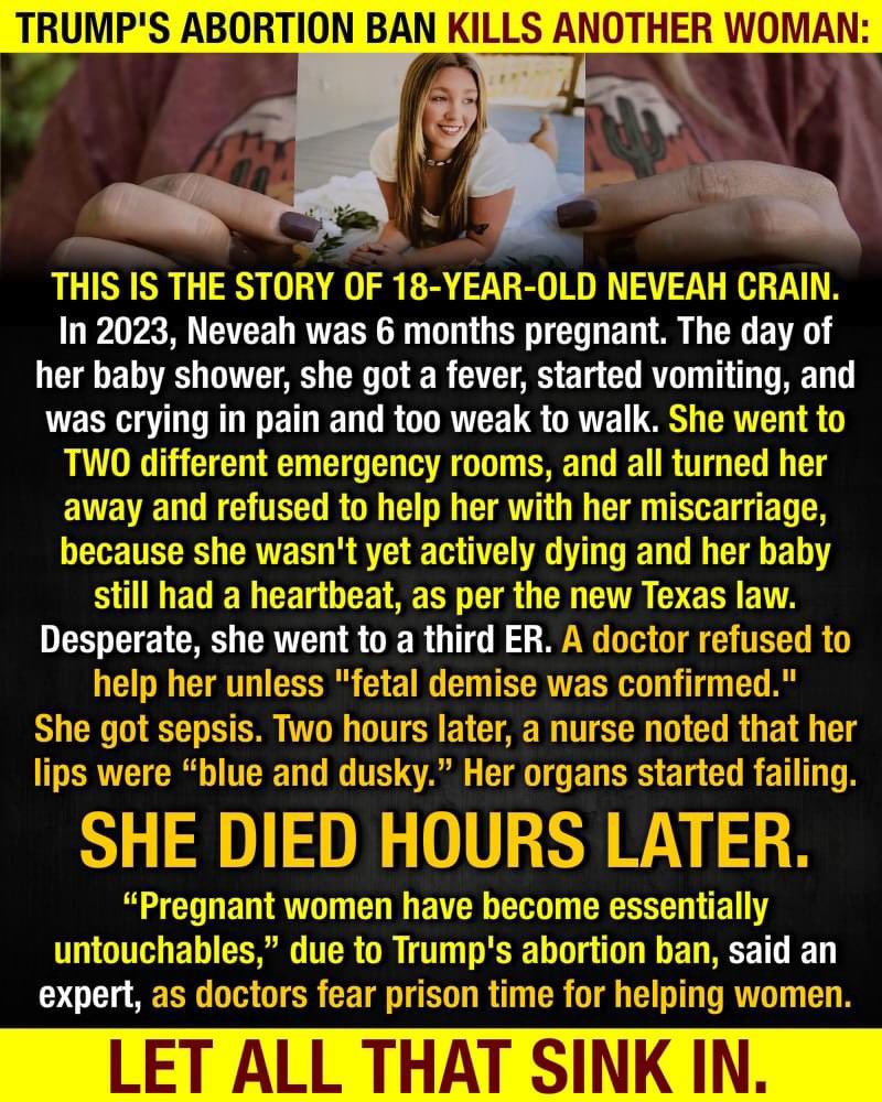 C1985Bears's tweet image. Another woman lost her life because of Trumps abortion ban