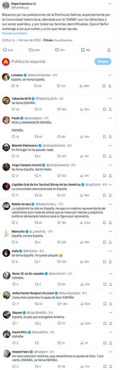 oriolanix's tweet image. El Papa fa un tuit sobre la DANA i les respostes us sorprendran (o no, tenint en compte com són els nostres veïns)
