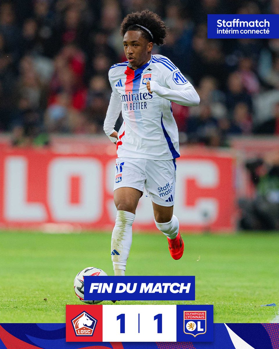 OL's tweet photo. 🔚 C'est terminé à Lille !

Bien mieux en seconde période, nos Gones ont arraché l'égalisation en fin de match et partagent les points ce soir 🤝🔴🔵

1-1 #LOSCOL https://t.co/fGwFd69D6g