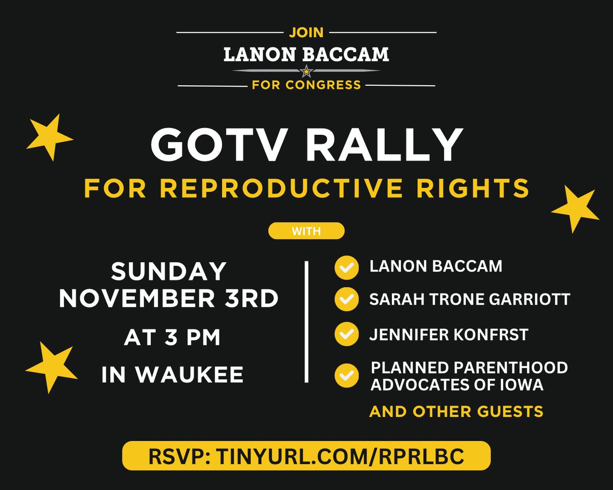 lanon_baccam's tweet photo. Get Out The Vote for Reproductive Rights this Sunday in Waukee with Lanon Baccam, Sarah Trone Garriott, Jennifer Konfrst and PPAI! RSVP today!: https://t.co/mNReQfTnxG https://t.co/bH9NXFtWoO